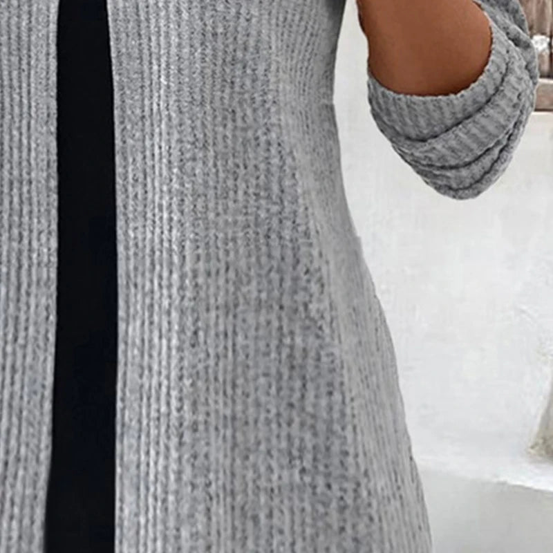 Woman Fake Two-Piece Long Sleeved Dress Plus Size Fashionable in Autumn Winter Versatile Knitted Knee Length Slim A-Line Dress