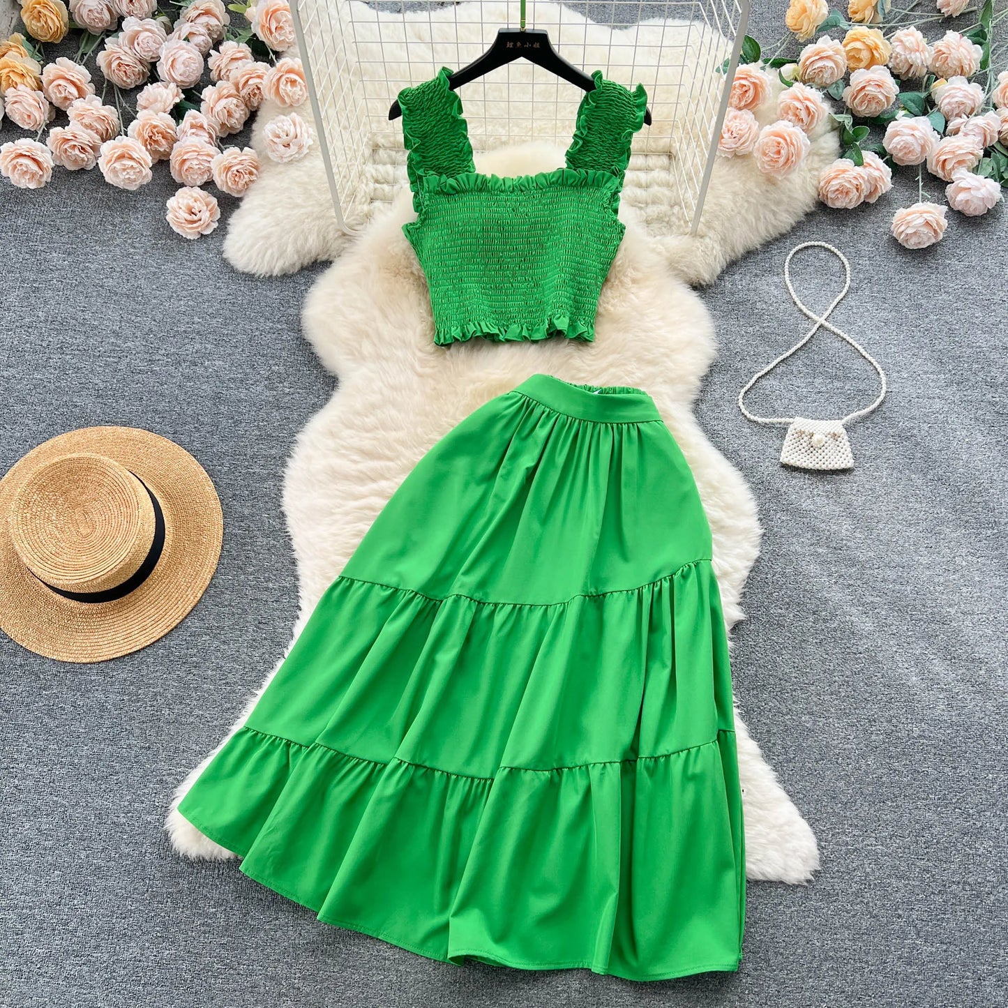 YuooMuoo Chic Fashion Women Dress Suits Summer Vacation Style Sleeveless Stretchy Tops + High Waist Long Skirts Lady Outfits