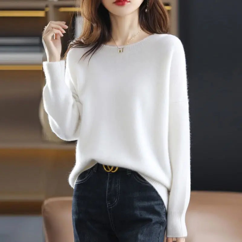 Otoño Invierno elegante suelto Casual Simple suéter señoras elegante moda todo-fósforo tejido pulóver sólido Y2K Top mujeres Jumpers