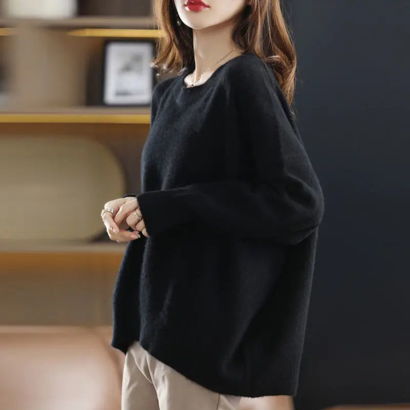 Otoño Invierno elegante suelto Casual Simple suéter señoras elegante moda todo-fósforo tejido pulóver sólido Y2K Top mujeres Jumpers