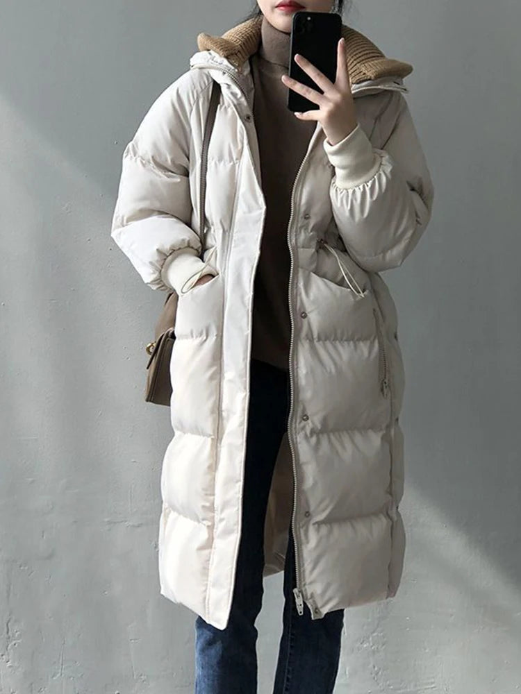 Cotton Padded Woolen Removable Hooded Down Jacket For Women's Winter Long Loose Thickened Warm Woolen Hooded Snow Parka Coat