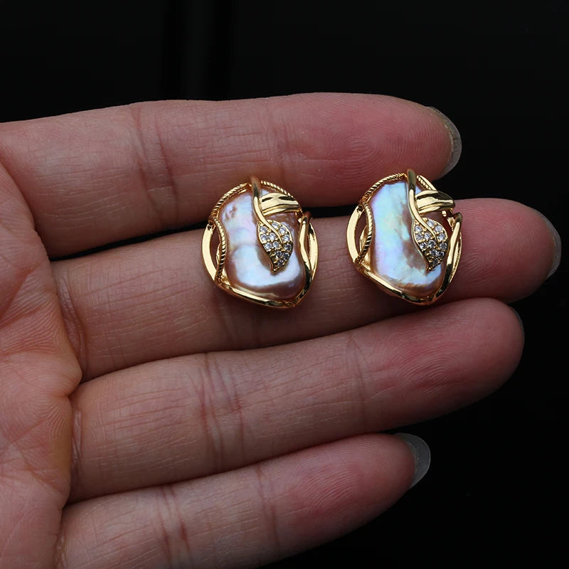 2023 nuevos pendientes de collar de perlas naturales de agua dulce para mujer, conjuntos de joyas de perlas de Gran Barroco chapado en oro de 18K regalo de boda