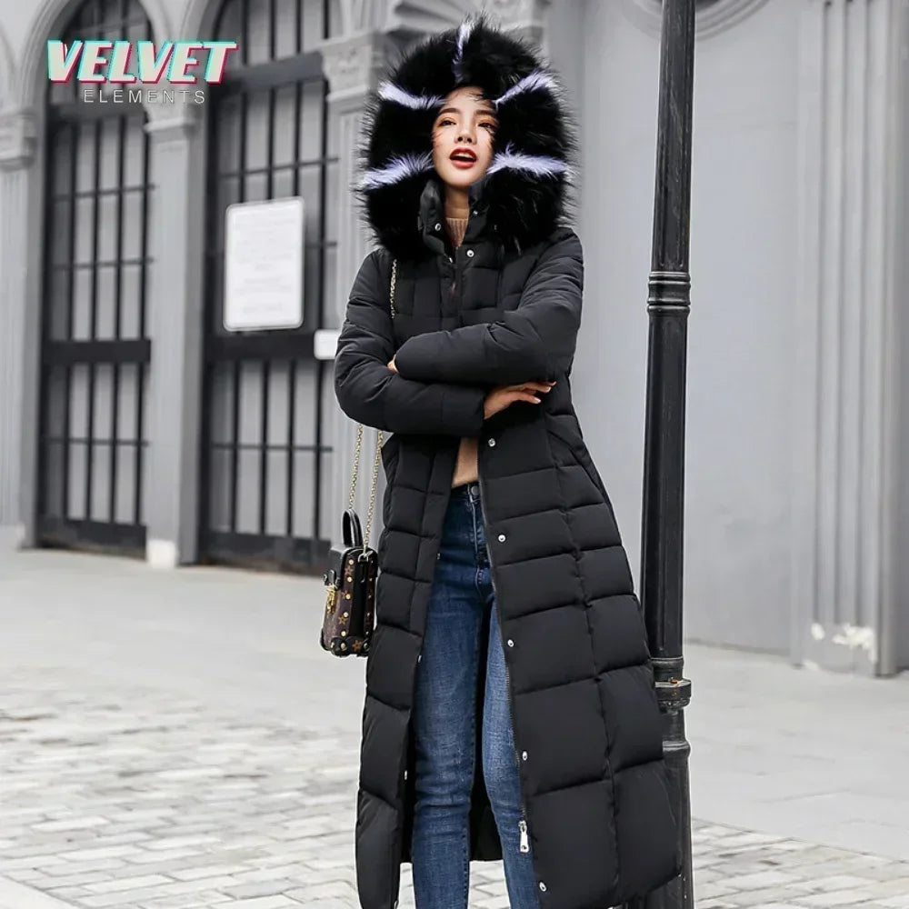 V &amp; Es 2023 nouveau duvet coton doublure rembourrée Parkas 3XL mode col en fourrure veste d'hiver femmes longue à capuche manteau d'hiver