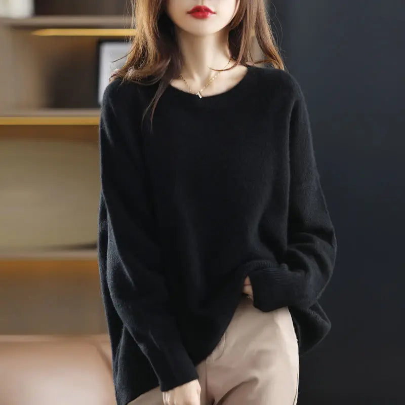 Otoño Invierno elegante suelto Casual Simple suéter señoras elegante moda todo-fósforo tejido pulóver sólido Y2K Top mujeres Jumpers