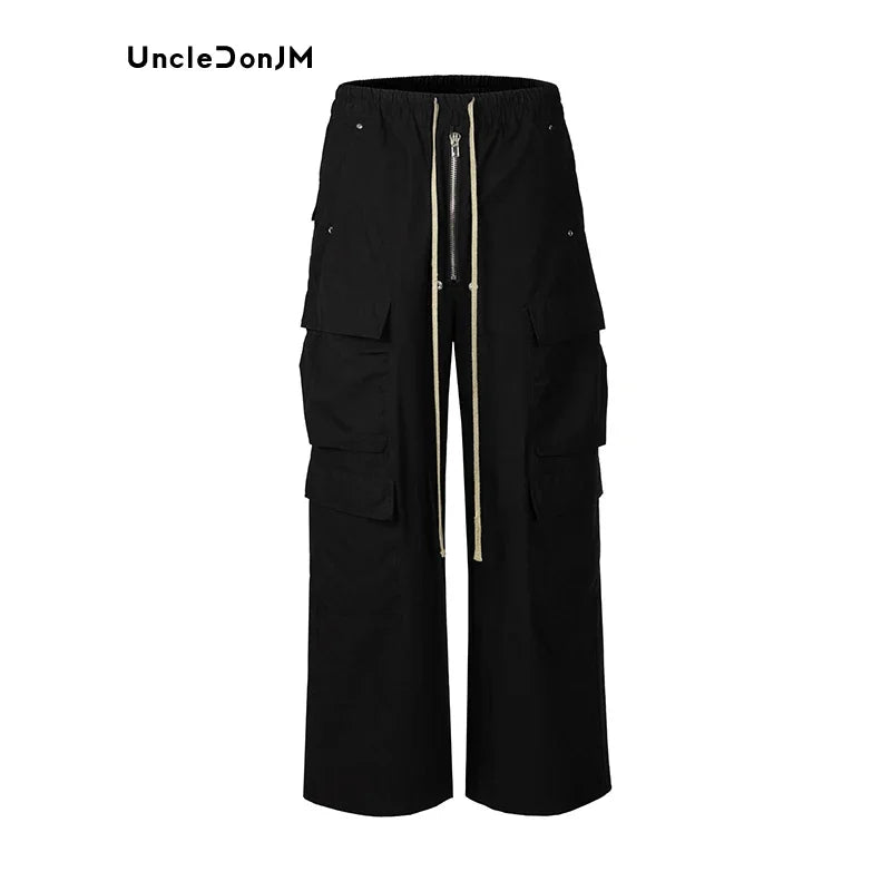 Vintage Zipper Side Pocket Cargo Pants Flared Casual Pants Men Y2k Baggy Pants Japanese Streetwear Trousers Men