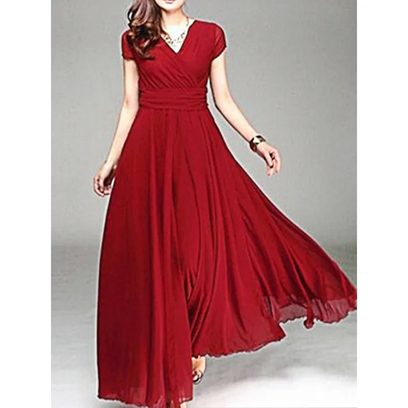 Robe longue en mousseline de soie, grande taille 3XL 4XL 5XL, élégante, Sexy, col en v, luxe, style Boho, robe de soirée Maxi, été 2023