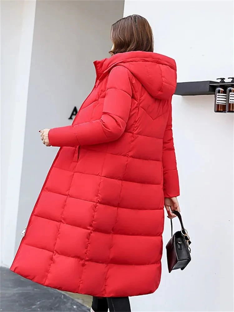 2023 New Winter Parka Long Coat Women WhiteThick Warm Down Cotton Coat Fashion Hooded Parka Puffer Windproof Snow Overcoat