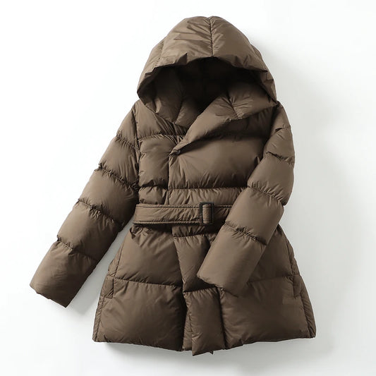 Doudoune Ultra légère et chaude pour femme, manteau décontracté, doudoune avec ceinture, Parka à capuche, grande taille, hiver 2023