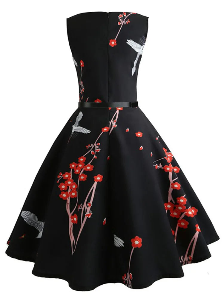 Femmes Robe d'été imprimé fleuri rétro Vintage 1950s 60s décontracté fête bureau Robe Rockabilly robes Vestido Mujer