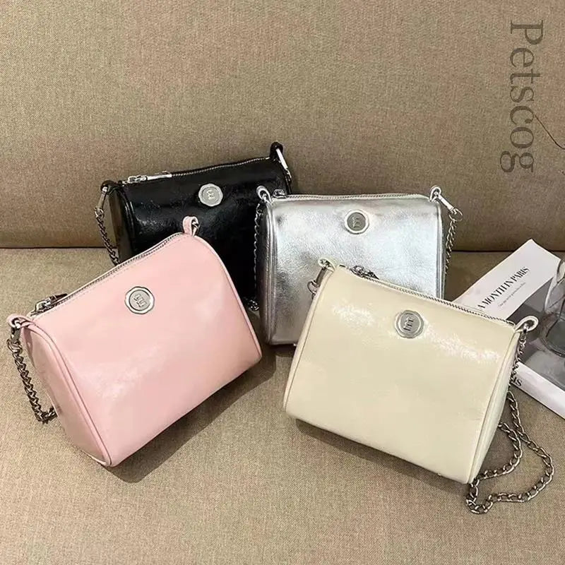 Y2K Silver Leather Mini Crossbody Bags For Women 2023 Luxury Brand Handbags And Purses Female Chain Pillow Cross Body Bag