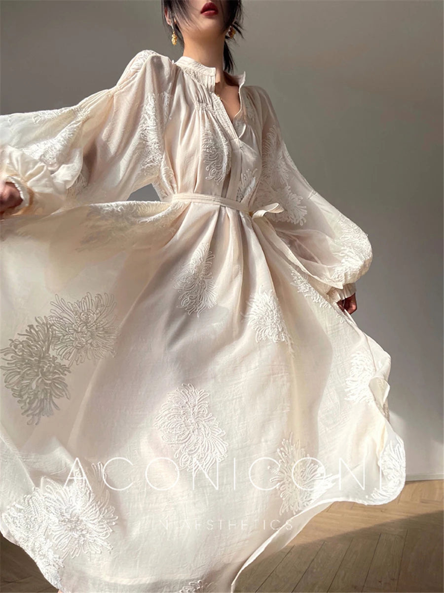 Embroidered Dress Women Autumn 2023 New Fashion Elegant Female Vestido French Vintage Clothes Evening Party Korean White Dresses