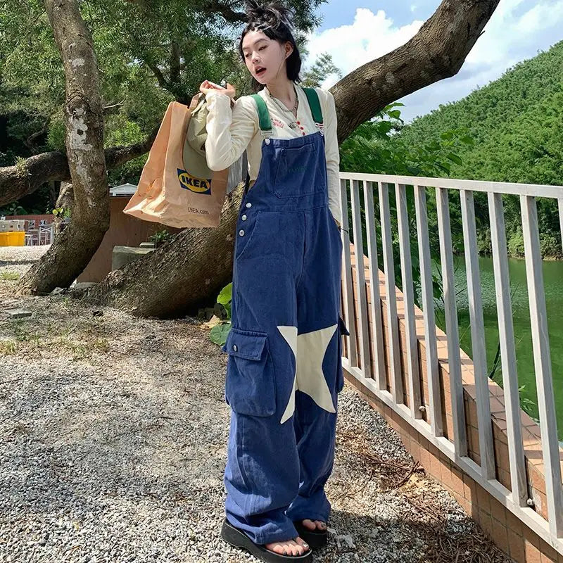 Denim Jumpsuits Women Baggy Wide Leg Students All-match Spring S-5XL Leisure Overalls Retro Y2k Lovely Stylish Harajuku Clothing