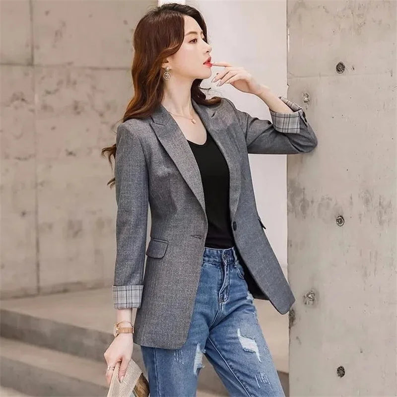 Veste de costume pour femmes, nouveau blazer à manches longues et bouton unique, vêtements d'extérieur pour bureau, taille S-3XL, printemps automne 2023