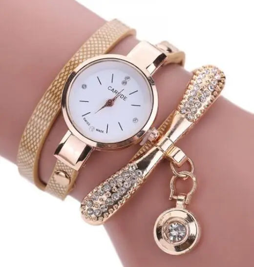 Women Wristwatch Casual Bracelet Watch Set Leather Rhinestone Analog Quartz Watches High Quality Waterproof Clock Set Reloj