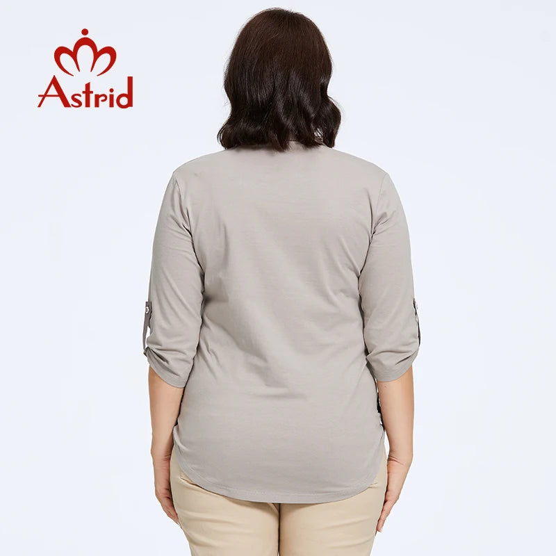 Astrid femmes Chemise Blouses 2023 Élégant Bureau Vêtements Grande Taille Mode Coton Revers Imprimé Décontracté Chemise Haut Pour Femme Femme