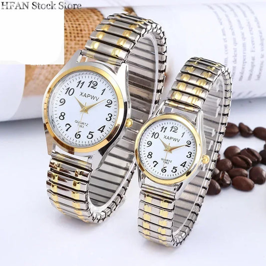 1 pièces classique Vintage affaires femmes hommes élastique or argent Quartz montre marée amoureux Couple Bracelet montres fête bureau cadeaux