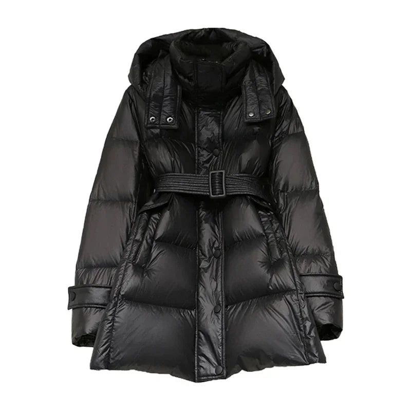 2024 New Chic Winter Down Jacket Women Clothing Fashion Middle Long Waist Black Puff s High-end Female Abrigos