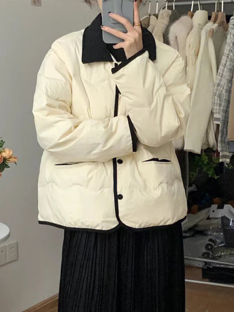 Abrigos blancos para mujer, moda coreana, chaqueta acolchada de algodón informal para mujer, Parkas cálidas de manga larga con cuello vuelto para Otoño e Invierno