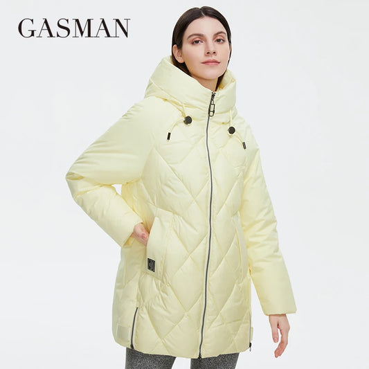 GASMAN 2022 hiver doudoune collection mode solide col montant femmes manteau élégance à capuche femmes vestes 8198