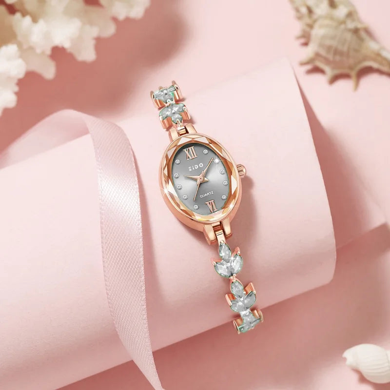 UTHAI V22 Women's Watches Light Luxury Diamond Inlaid For Clover Watch Waterproof Oval Ladies Fashion Quartz Bracelet Wristwatch