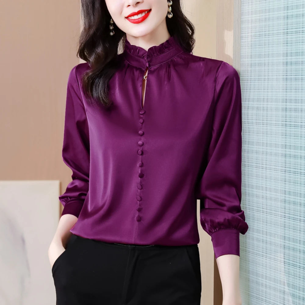 Fashion Woman Blouses Solid Color Long Sleeves Shirts Spring Autumn Loose Tops OL Business Wear Office Shirts Female Clothing