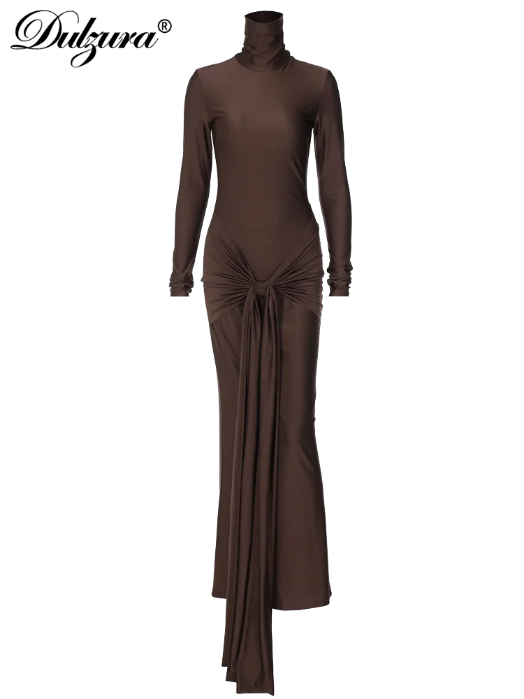 Dulzura – robe Maxi à col roulé, couleur unie, manches longues, avec nœud papillon, Sexy, élégante, soirée, automne hiver 2024