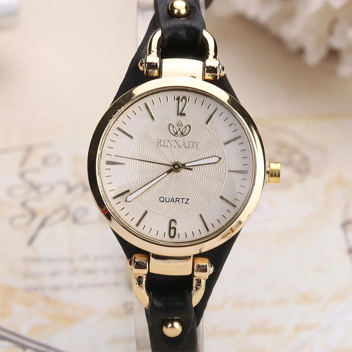 Montre à Quartz en cuir PU pour femmes, bracelet fin, couleur unie, à la mode, cadeau, 2024