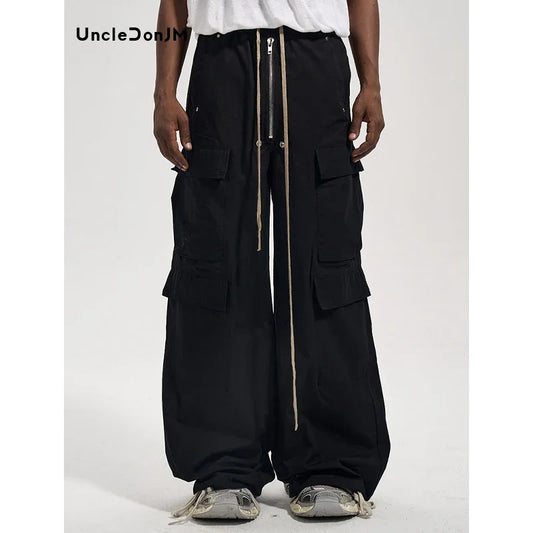 Vintage Zipper Side Pocket Cargo Pants Flared Casual Pants Men Y2k Baggy Pants Japanese Streetwear Trousers Men