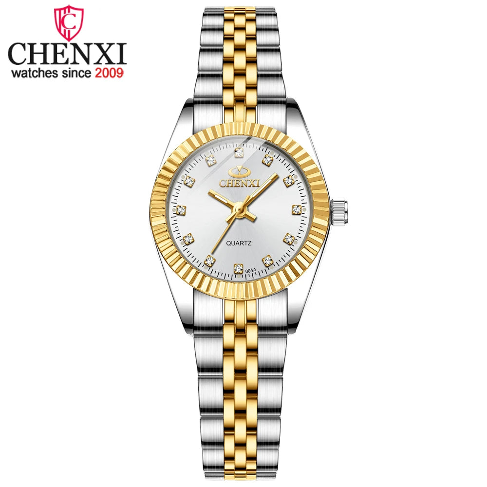 CHENXI, reloj de cuarzo para mujer, reloj clásico dorado y plateado elegante para mujer, relojes de regalo de lujo, reloj de pulsera resistente al agua para mujer