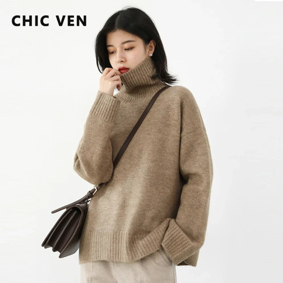 CHIC VEN – pull coréen à col roulé pour femme, ample, chaud, résistant, tricot, basique, hauts féminins, automne hiver 2022