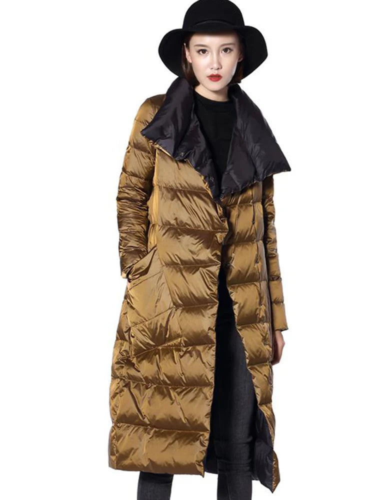 Fitaylor femmes Double face vers le bas longue veste hiver col roulé blanc canard vers le bas manteau Double boutonnage chaud Parkas vêtements de neige