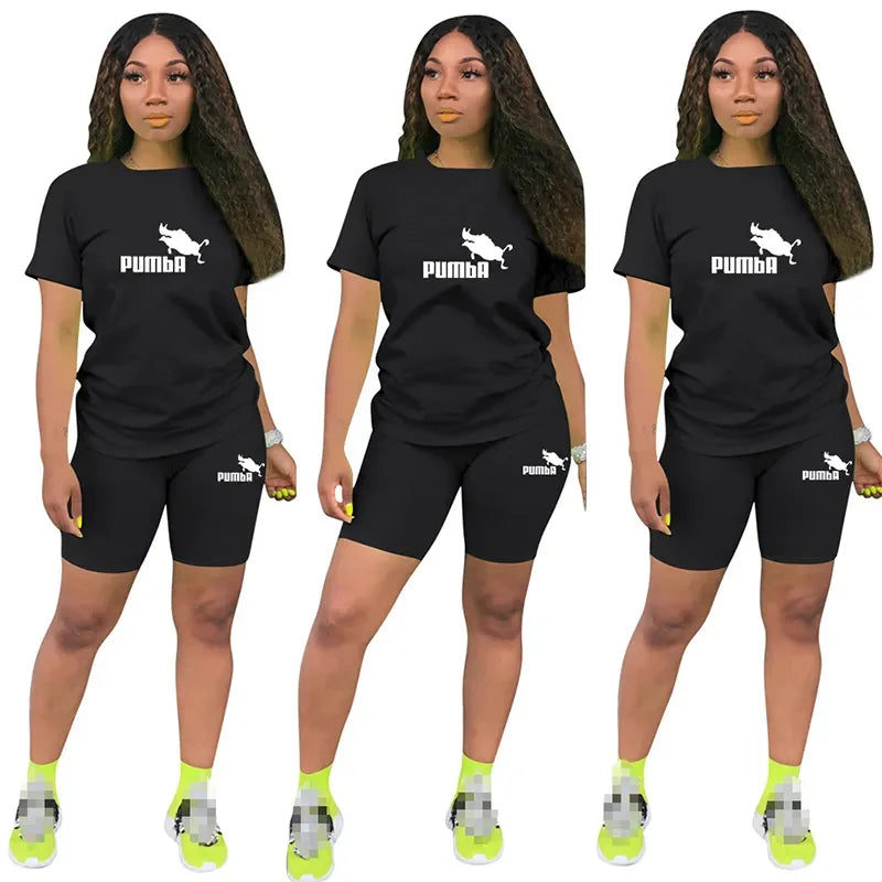 Women Two Piece Set Summer Short Sleeve O-Neck Tee Tops+Pencil Shorts Suits Tracksuits Outfit Graphic T Shirts Jogging Suits