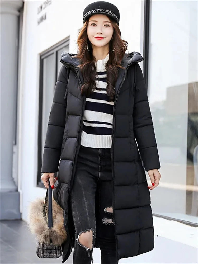 2023 New Winter Parka Long Coat Women WhiteThick Warm Down Cotton Coat Fashion Hooded Parka Puffer Windproof Snow Overcoat