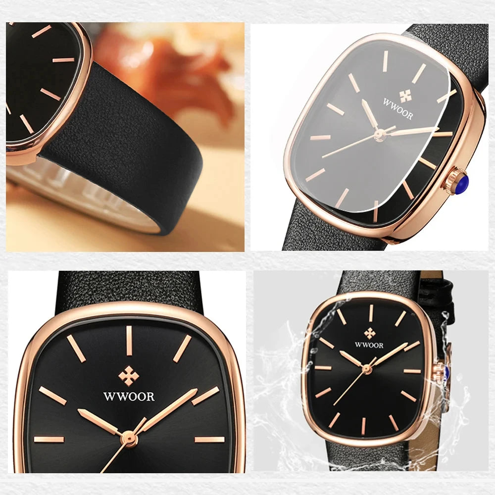 Reloj WWOOR 2024 para mujer, reloj de pulsera de cuarzo de cuero de moda, reloj de pulsera resistente al agua de lujo para mujer, reloj femenino