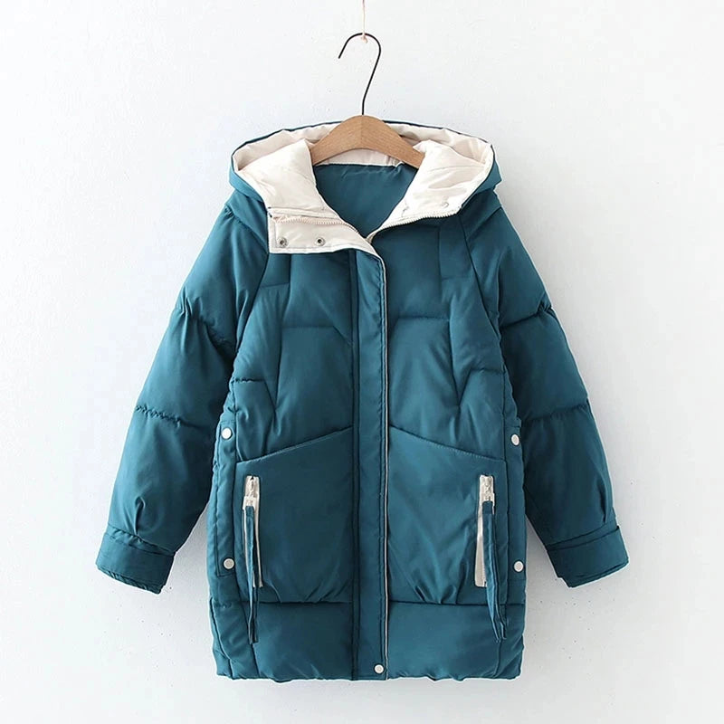 2023 Women Winter Warm Thick Hooded Cotton Down Jacket Newest Long Padded Parka For Women Oversize 3XL Winter Loose Cotton Coat