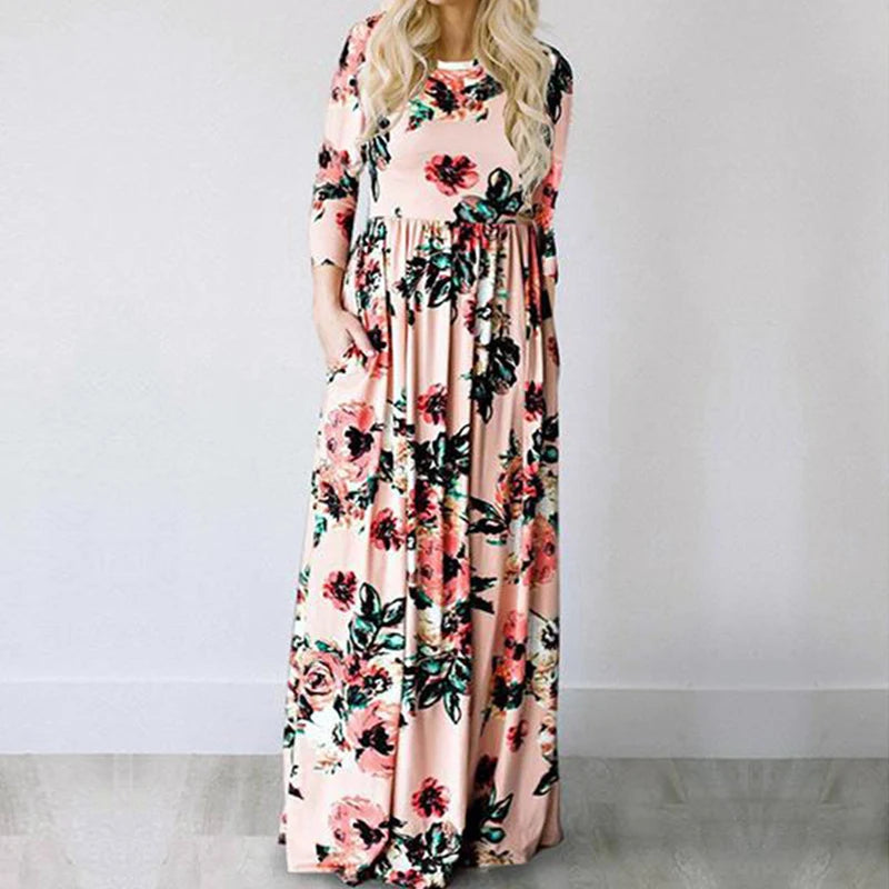 Summer Maxi Dress Women 2022 Pink Floral Print Boho Beach Dress Ladies Evening Party Long Dress Sundress Vestidos de festa 3XL