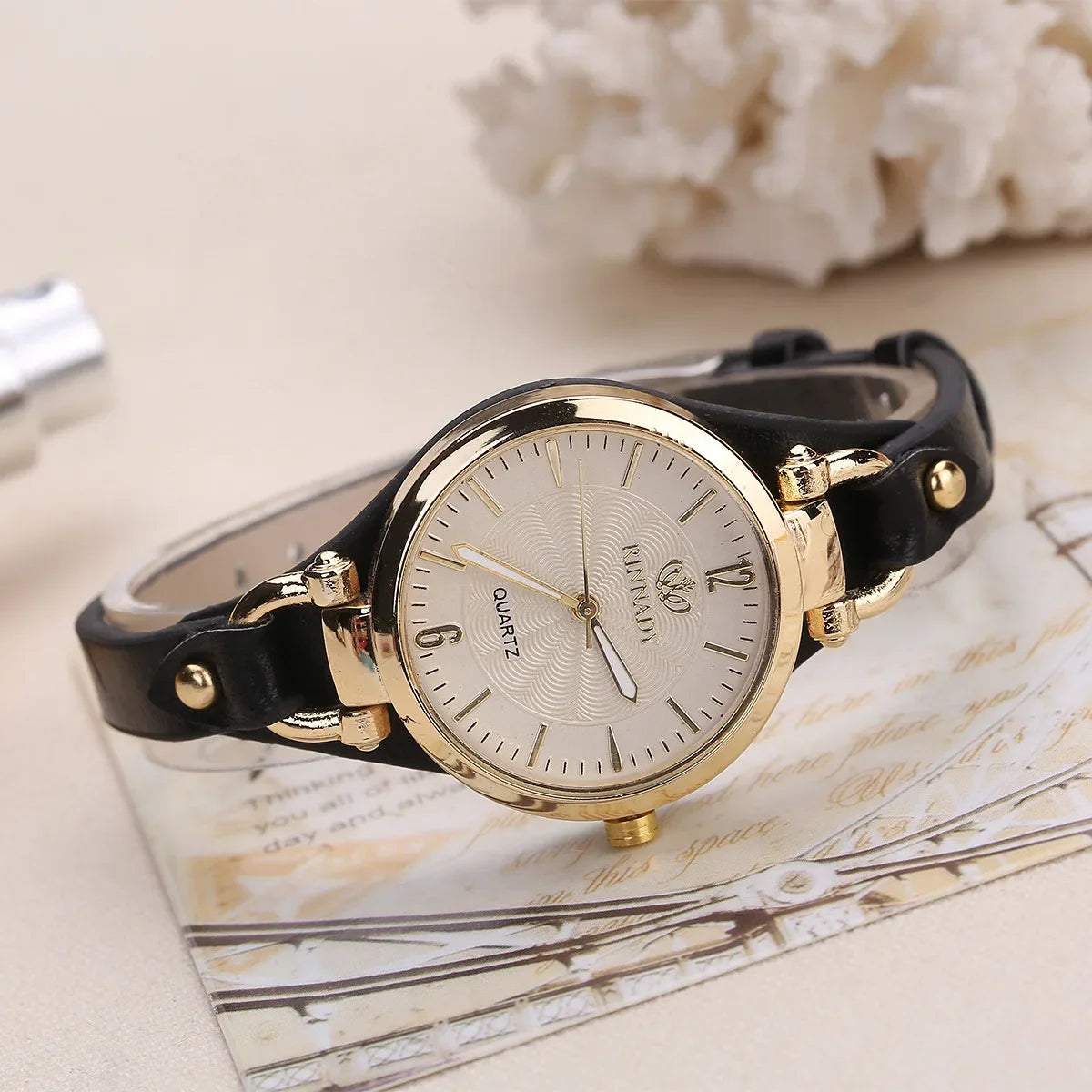 Montre à Quartz en cuir PU pour femmes, bracelet fin, couleur unie, à la mode, cadeau, 2024