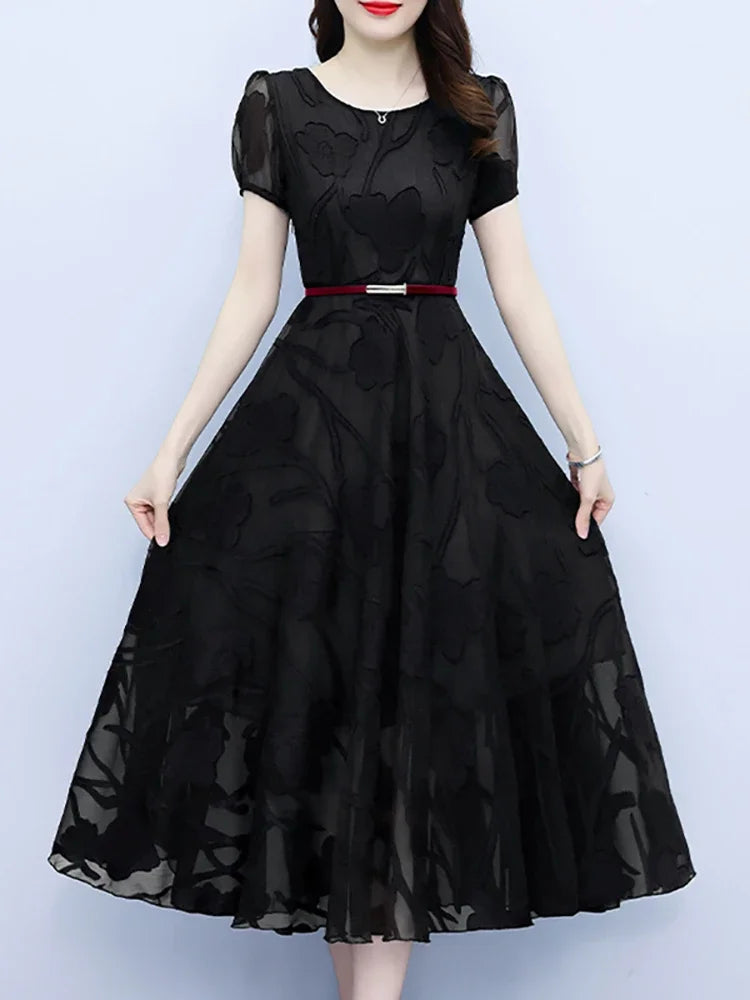 2024 Vintage Bodycon Black Party Long Dress Summer Casual Chiffon Night Robe Fashion Women Elegant Luxury Chic Prom Midi Vestido