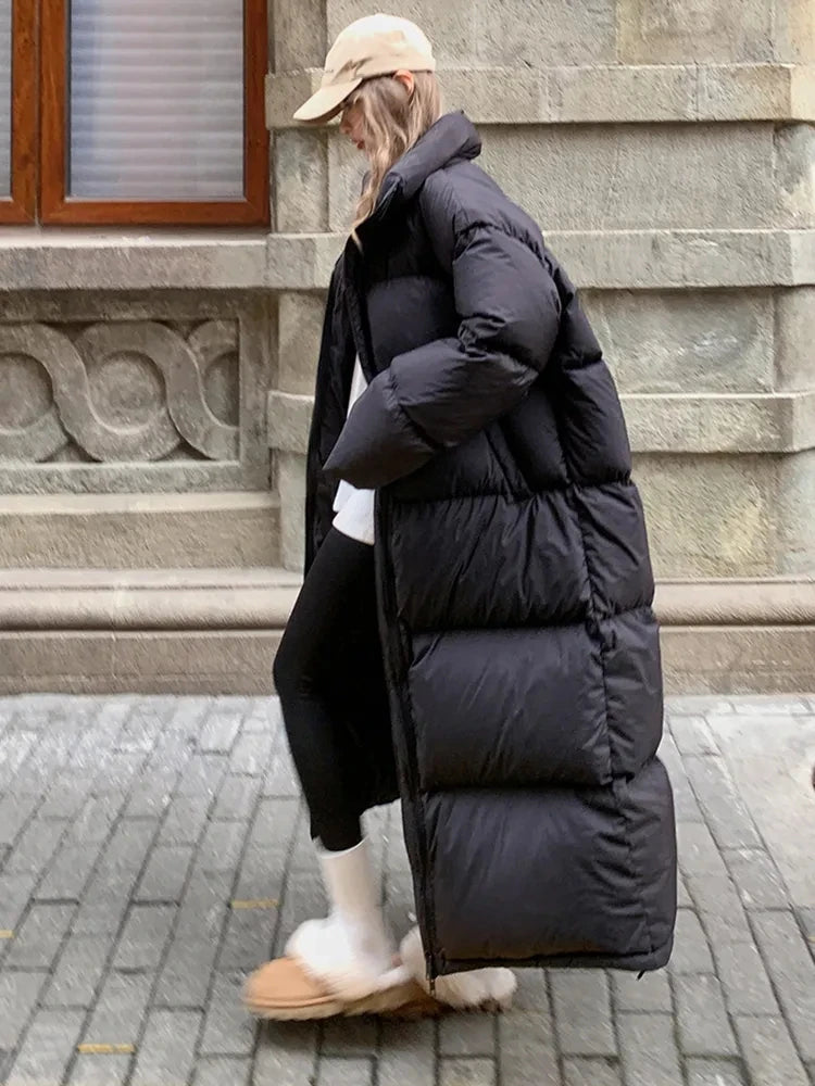 Chaqueta de plumón de invierno para mujer, Parka larga de gran tamaño, chaqueta acolchada de algodón coreano 2023, abrigo acolchado cálido para mujer, prendas de vestir para nieve a prueba de viento 2023