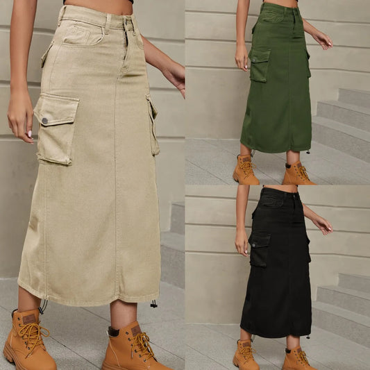 2023 Summer New Women Elastic Waist Mid-length Denim Workwear Skirt Fashion Jeans A-Line Skirt Casual Female Clothing S-2XL