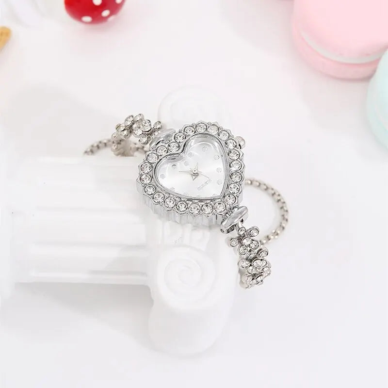 6 pièces ensemble de luxe femmes montre anneau en forme de coeur creux pendentif collier boucle d'oreille strass mode montre-bracelet décontracté dames montre