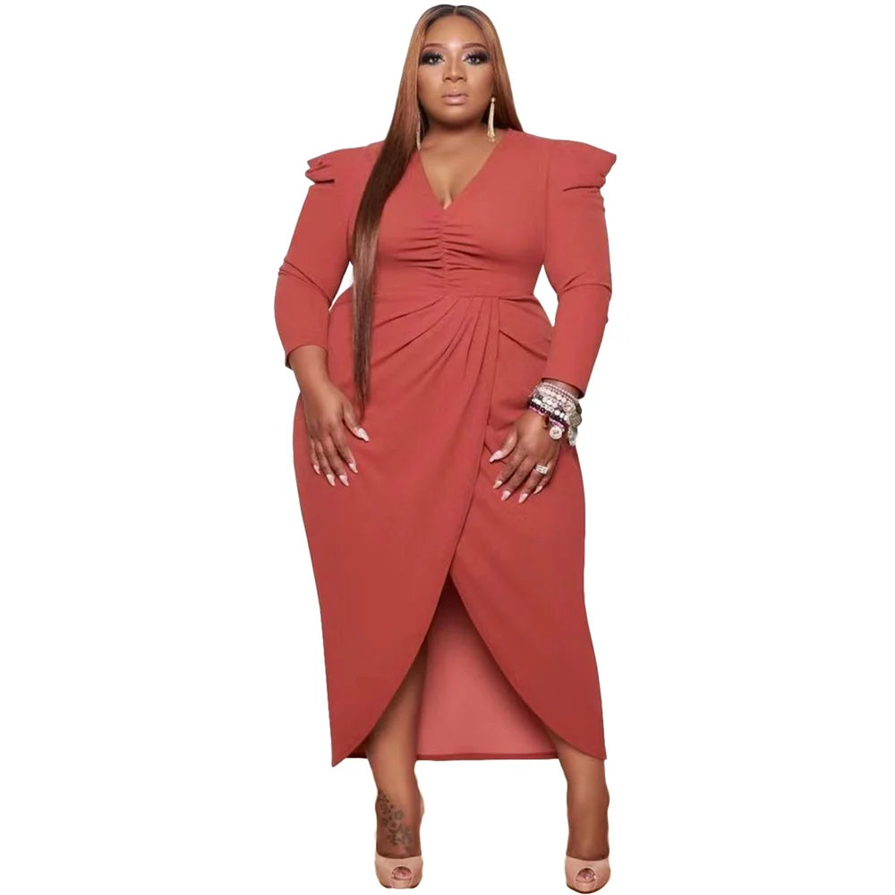 Vêtements pour femmes Sexy nouveau Style à manches longues col en V urbain grande taille robe de soirée 5xl couleur unie robes de soirée élégantes en gros