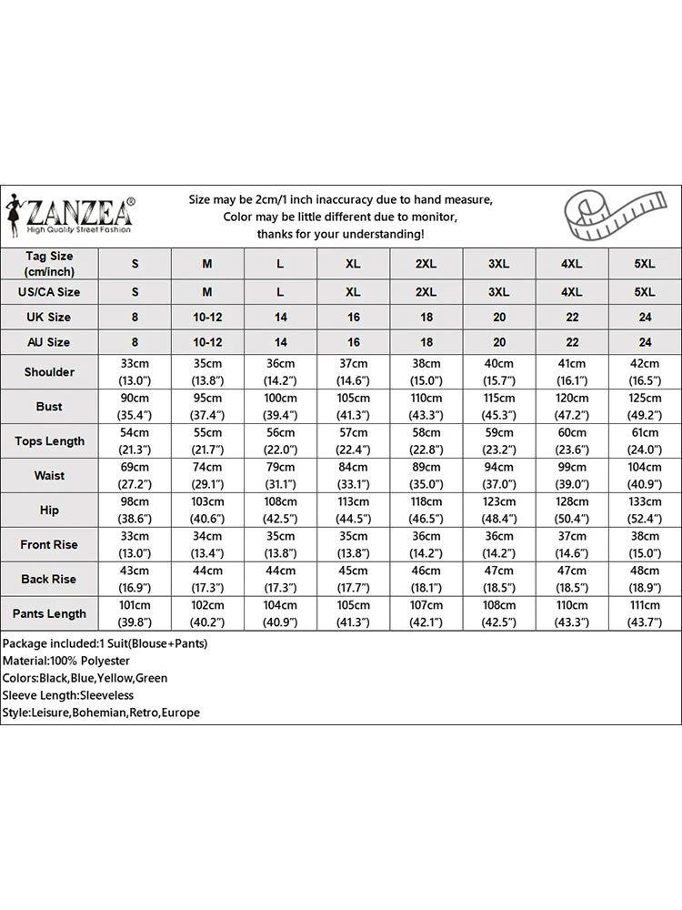 ZANZEA Femmes Élégantes Ensembles Assortis Survêtements D'été Pantalons Occasionnels Ensembles Chemisier Et Pantalon Sans Manches Costume Tenues De Mode Oversize