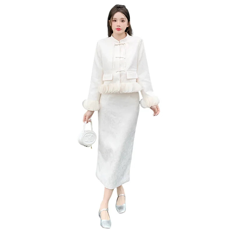 2024 Spring New Arrival Plus Size Women’s Clothing, New Chinese Style High-End Chic Top with Skirt Set for Women Female Girls