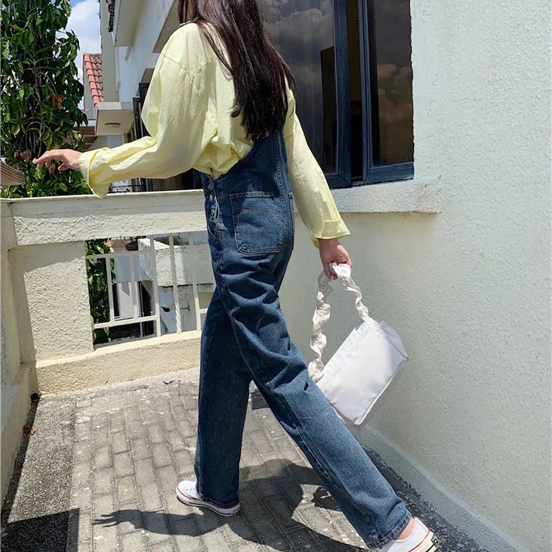 Denim Jumpsuits for Women S-5XL Vintage Baggy Streetwear Kawaii Solid Wide Leg Harajuku Clothing Minority Vacation Basics Mujer