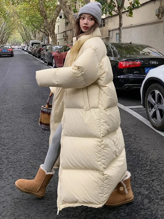 Chaqueta de plumón de invierno para mujer, Parka larga de gran tamaño, chaqueta acolchada de algodón coreano 2023, abrigo acolchado cálido para mujer, prendas de vestir para nieve a prueba de viento 2023