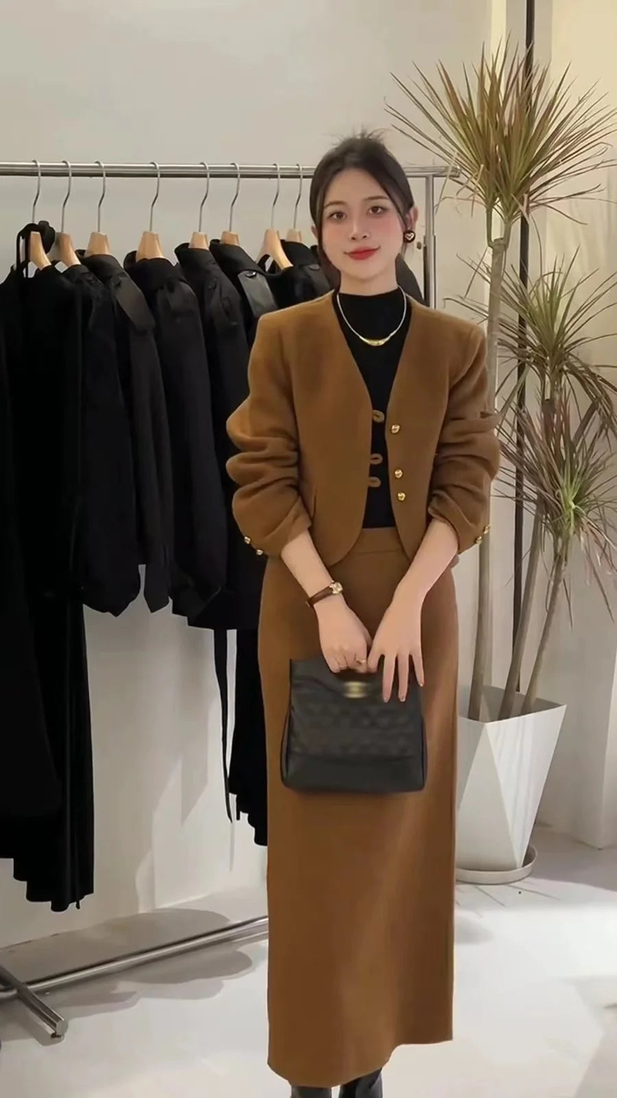 Tenue d'automne, ensemble complet de vêtements pour femmes, tempérament haut de gamme, luxueux, Style chinois, petit parfum, jupe de sœur royale