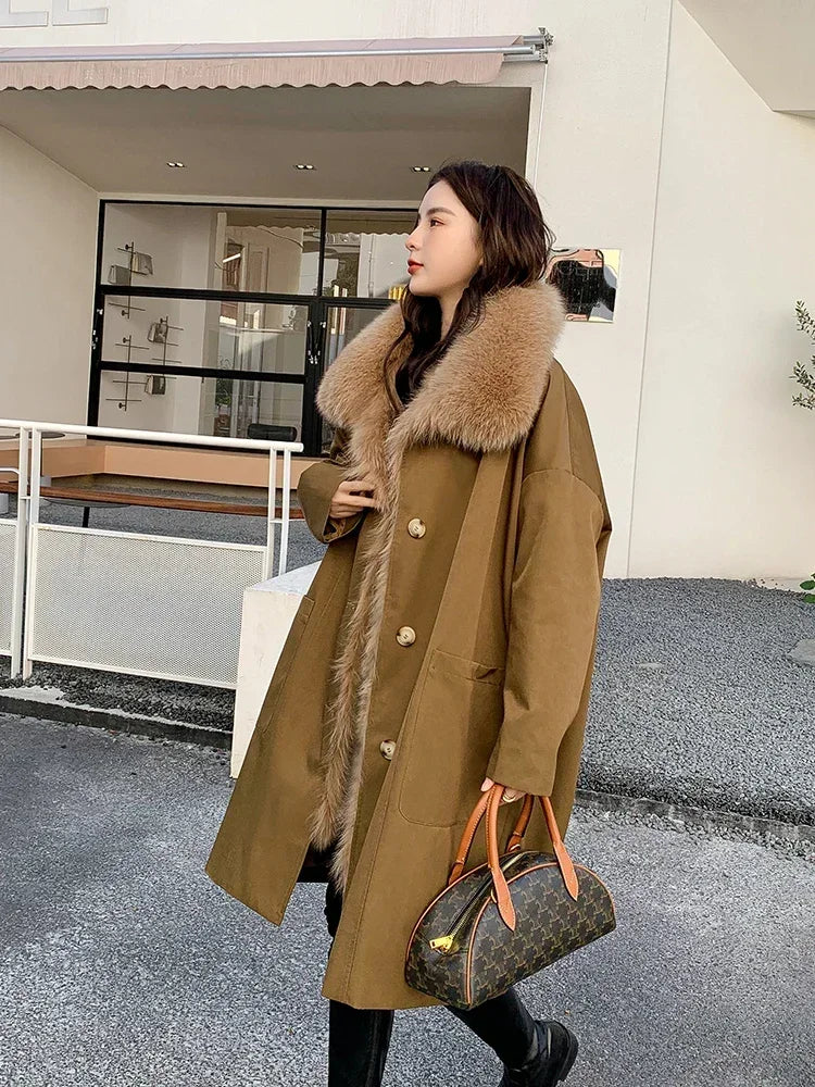 2022 New Female Winter Coat Women’s Parkas Real Fox Fur Collar Rex Rabbit Fur Linner Windbreaker Ladies Overcoat Womens Clothing