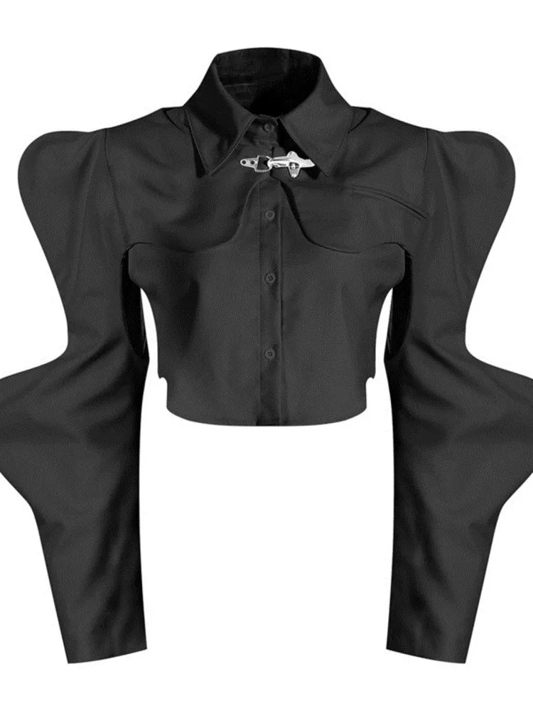 DEAT Casual Fashion Women's Shirt Lapel Sleeves Petal Sleeve Metal Button Solid Color Two Pieces Blouse Female Autumn 2024 WV333