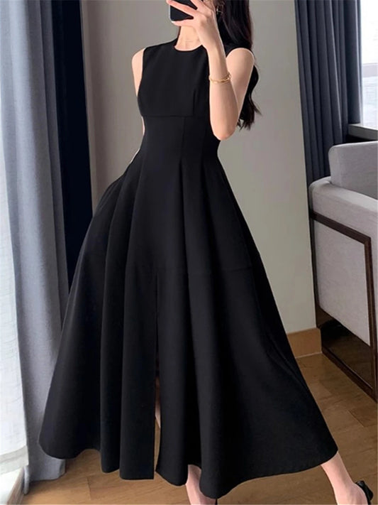 Vestido negro para mujer, novedad de verano 2023, elegante, sin mangas, a la moda, para fiesta de noche, Vestidos blancos por debajo de la rodilla coreanos, ropa femenina